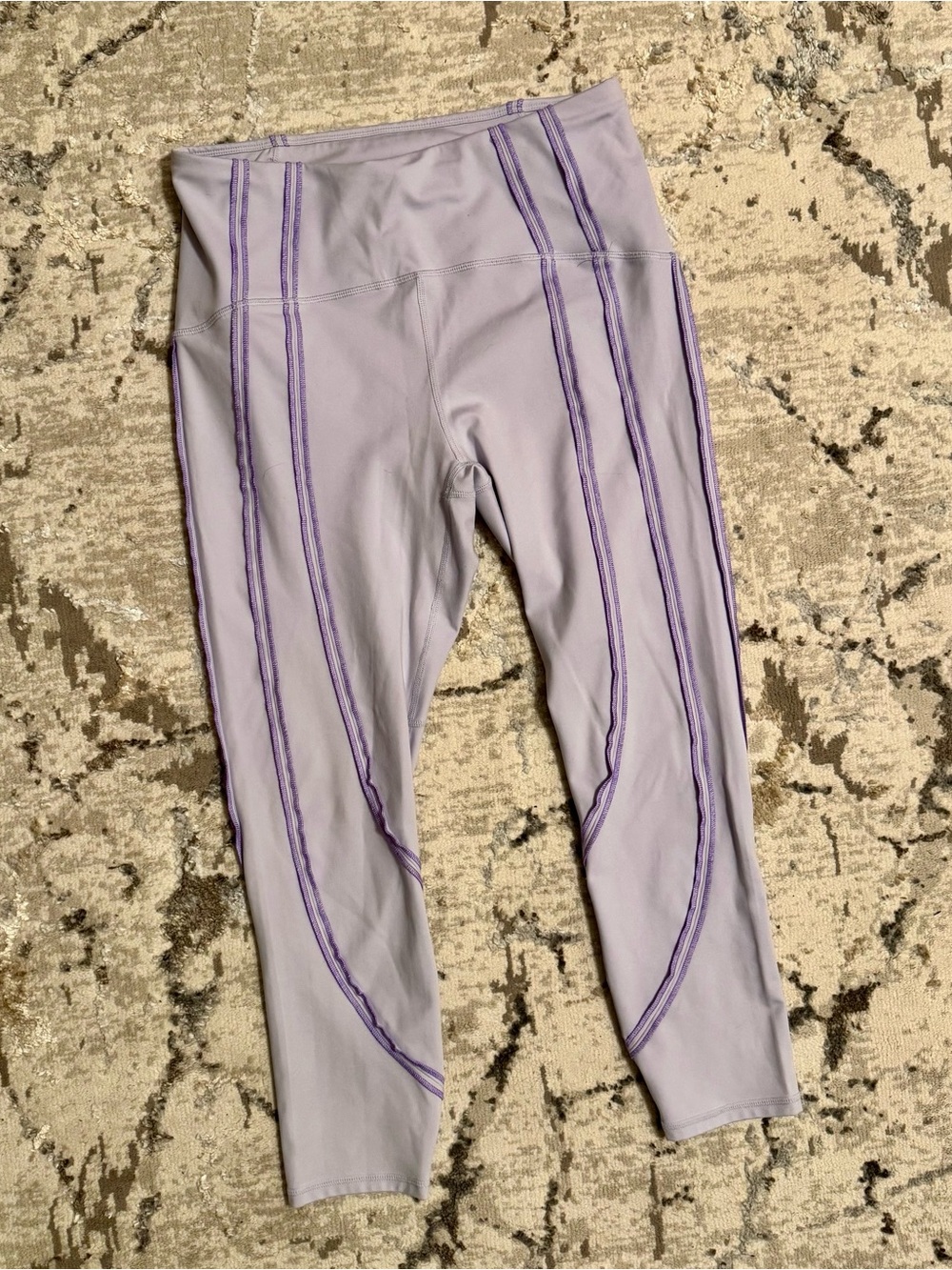 Women’s Fabletic’s Lavender Capris with Decorative Purple Seams. Medium